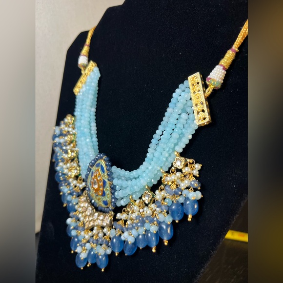 Multi Strand Crystal Beaded Kundan Choker - Picture 3 of 7